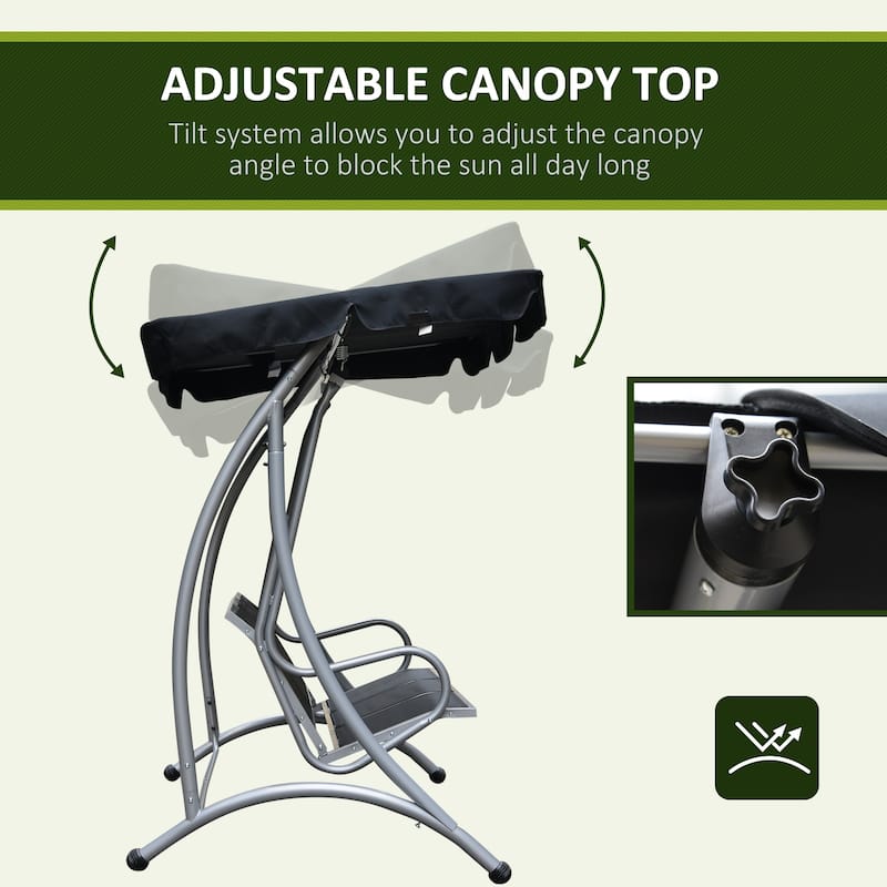3-Seat Outdoor Canopy Swing with Stand, Adjustable Shade, Steel Frame