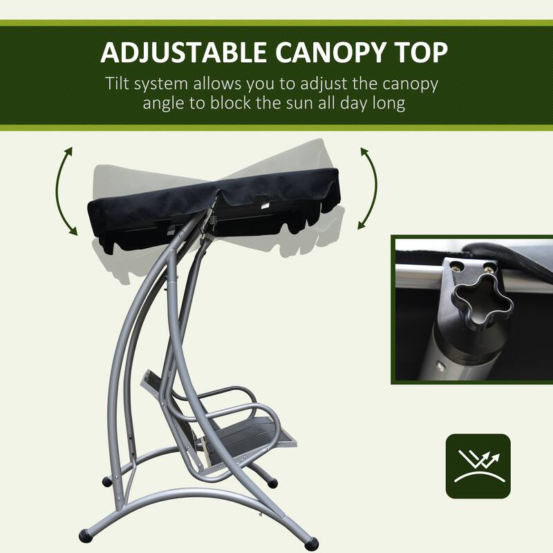 Steel 3-Seat Patio Swing with Canopy & Stand