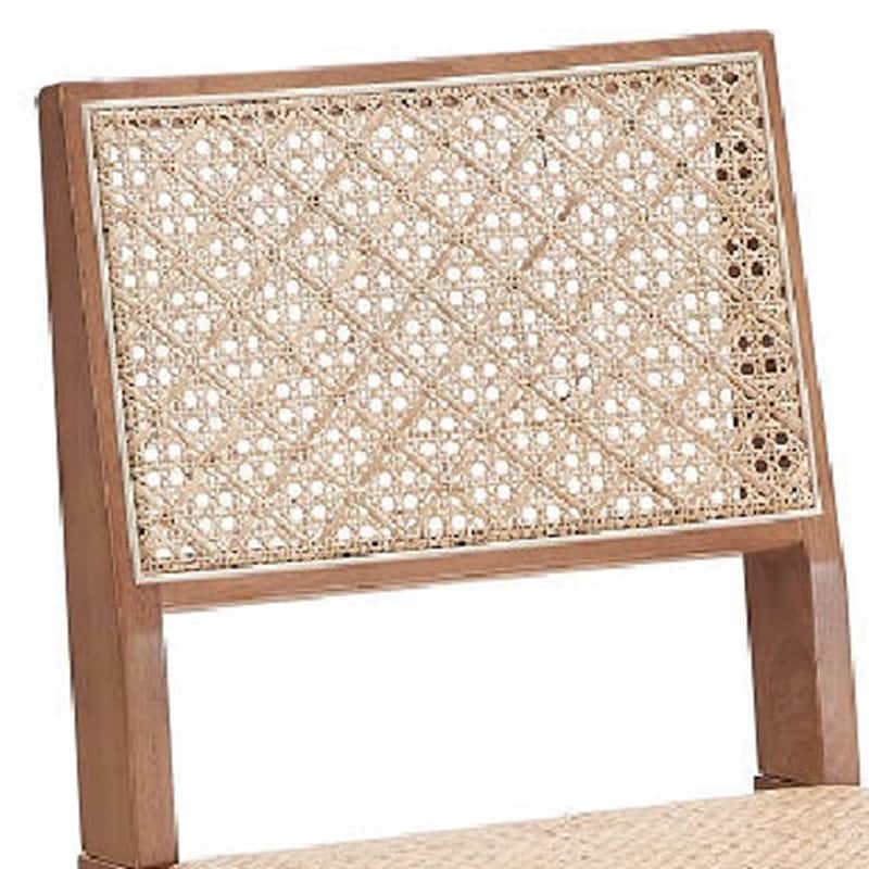 Tina 22 Inch Side Dining Chair Set of 2, Woven Rattan, Natural Brown Wood