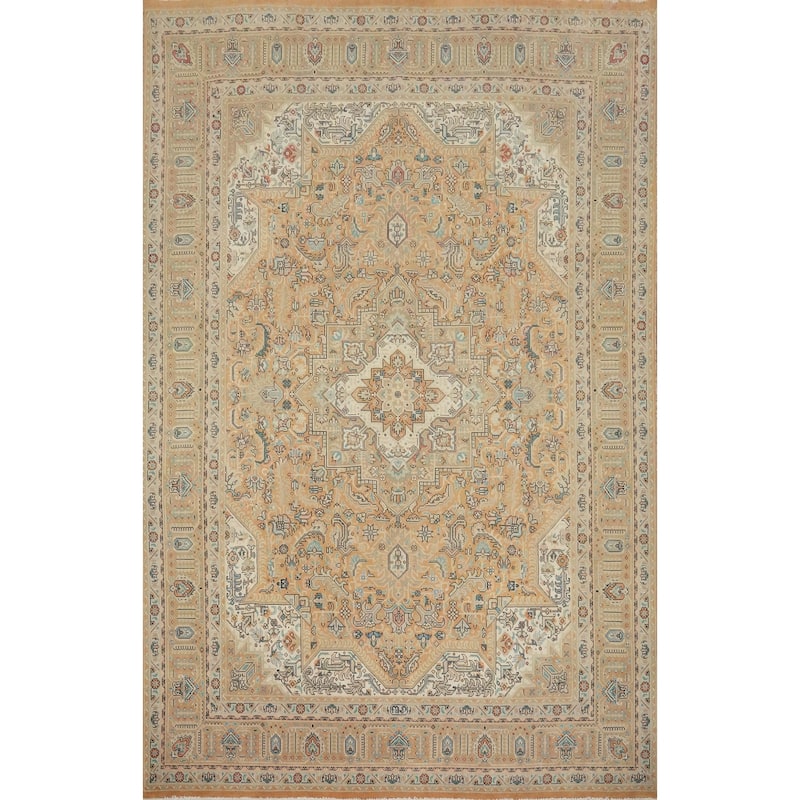 Hand Knotted Oriental 100% Wool Carpet Traditional Floral Oranges & Rust Tabriz Area Rug - 11' 5'' X 8' 0''