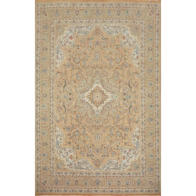 Hand Knotted Oriental 100% Wool Carpet Traditional Floral Oranges & Rust Tabriz Area Rug - 11' 5'' X 8' 0''