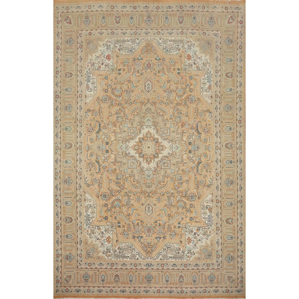 Hand Knotted Oriental 100% Wool Carpet Traditional Floral Oranges & Rust Tabriz Area Rug - 11' 5'' X 8' 0''
