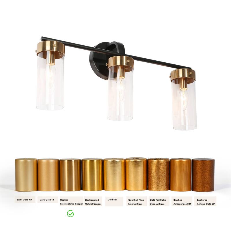 Modern Gold 3-Light Bathroom Vanity Lights Cylindrical Glass