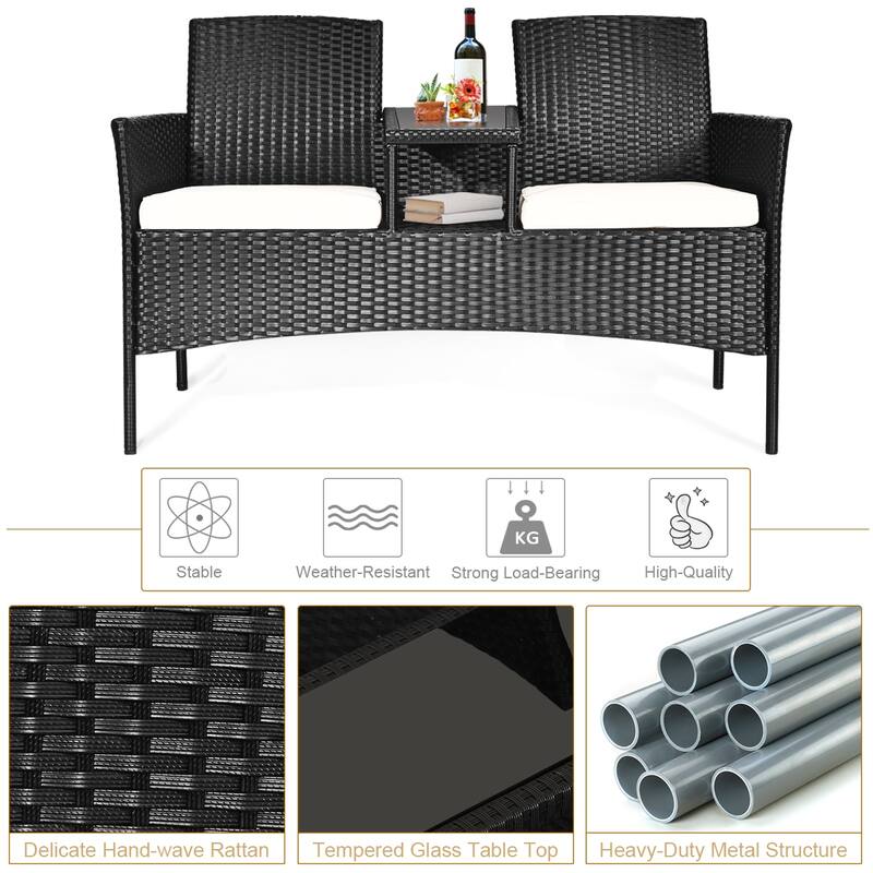 Costway Patio Rattan Conversation Set Seat Sofa Cushioned Loveseat - See Details