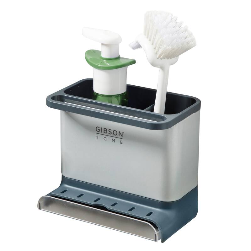 Gibson Home Ledgebrook Sink Caddy - Kitchen Organizer with Metal Panel, Sponge Holder, and Drain Board for Countertop Storage.