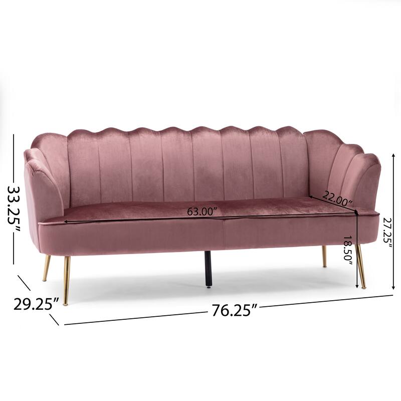 76.25" Velvet Channel Stitching 3-seater Sofa with Metal Legs for Living Room