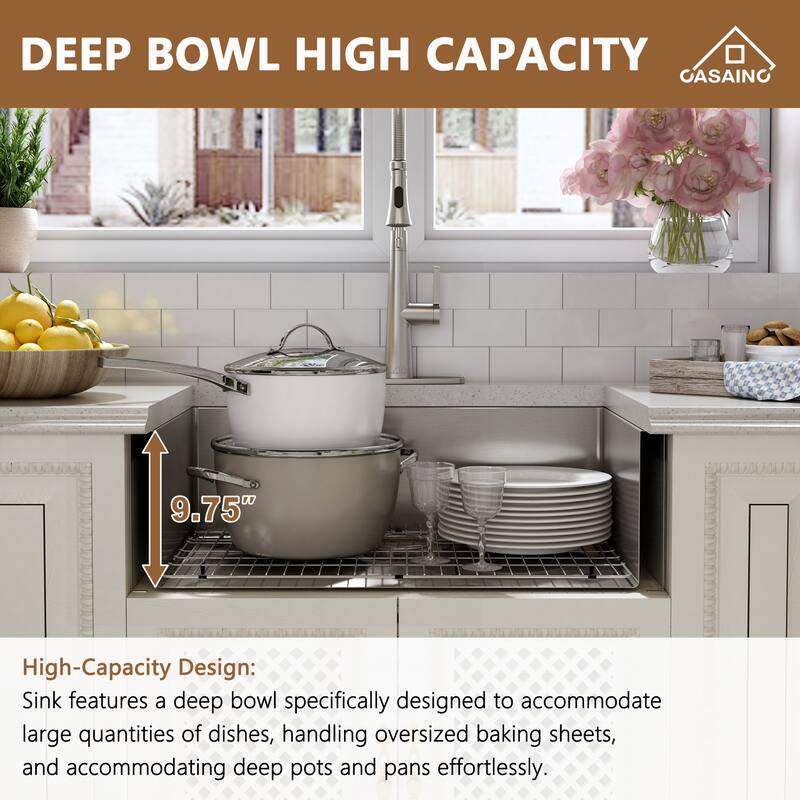 Handmade Stainless Steel 18-Gauge Single Bowl Farmhouse Apron Kitchen Sink with Bottom Grid and Basket Strainer