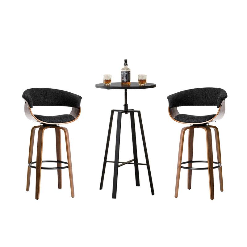 Glitzhome Modern 3-Piece Wooden Swivel Bar Stools & Height Adjustable Pub Table Set