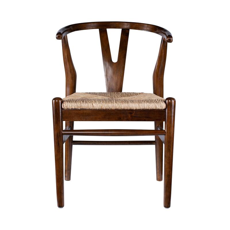 Cera Dining Chair Set of 2, Handwoven Rope, Cappuccino Brown Wood