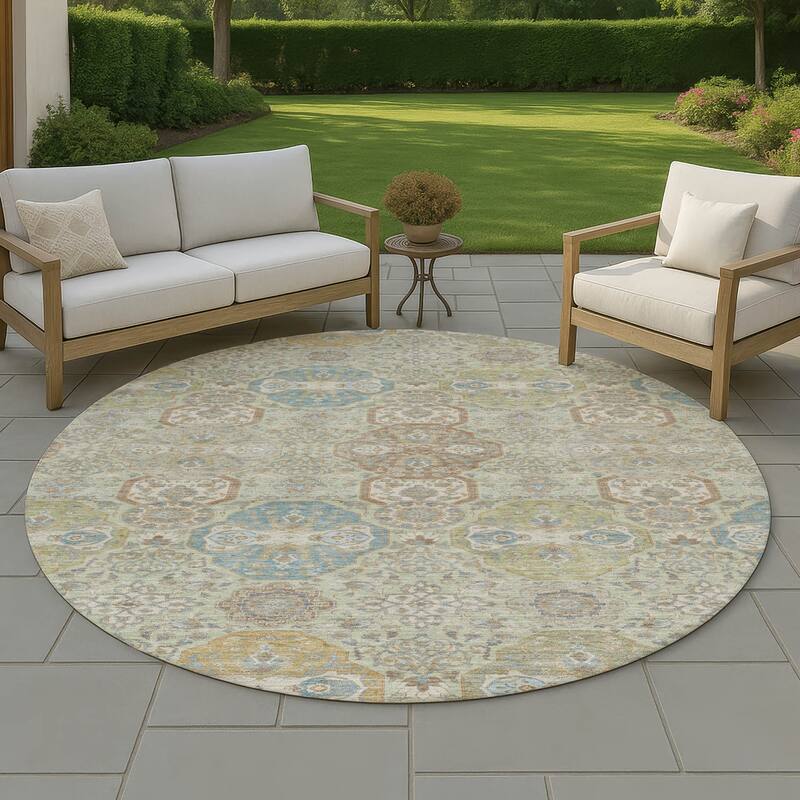 Machine Washable Indoor/ Outdoor Traditional Tracey Chantille Rug - Sage - 8' x 8'