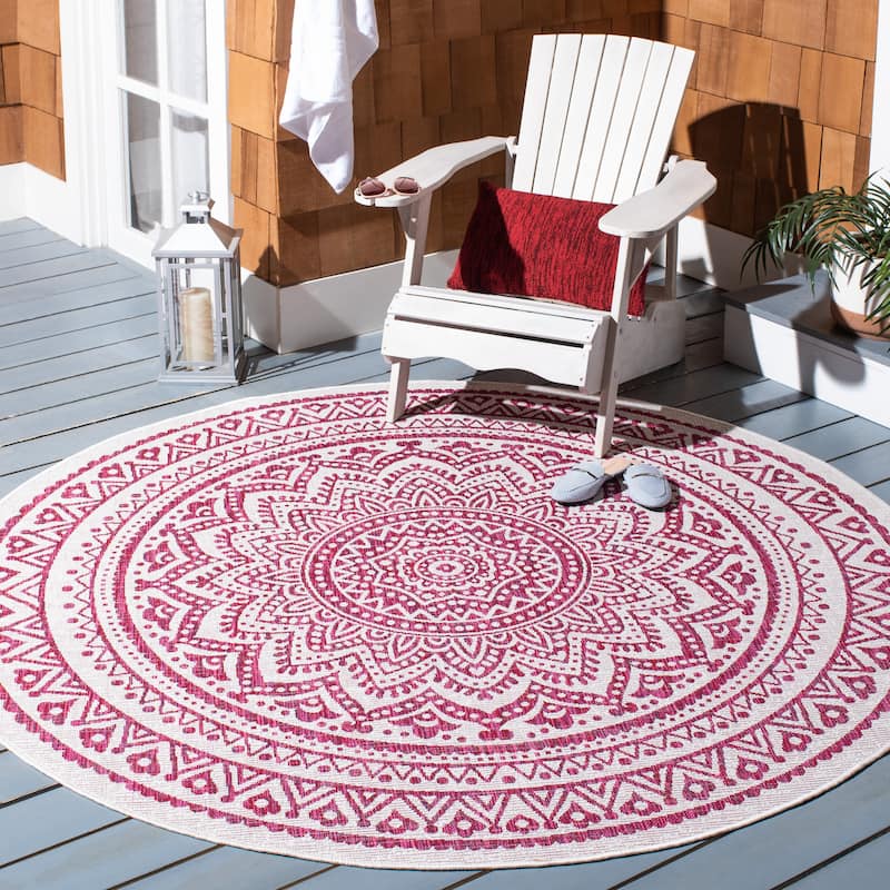 SAFAVIEH Courtyard Fran Mandala Indoor/ Outdoor Waterproof Patio Backyard Rug