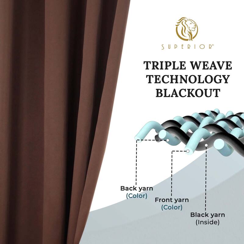 Superior Solid Machine Washable Room Darkening Grommet Blackout Curtains, Set of 2