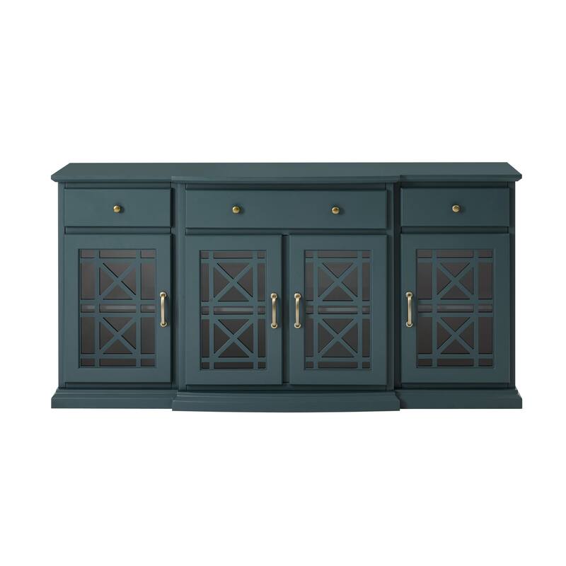 Classic Fretwork Detailed Glass-Door Sideboard - Teal
