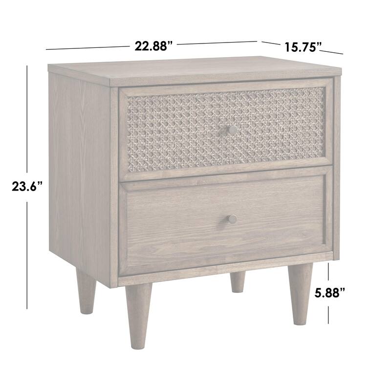 Lifestorey Maxwell 2-Drawer Nightstand with Natural Cane