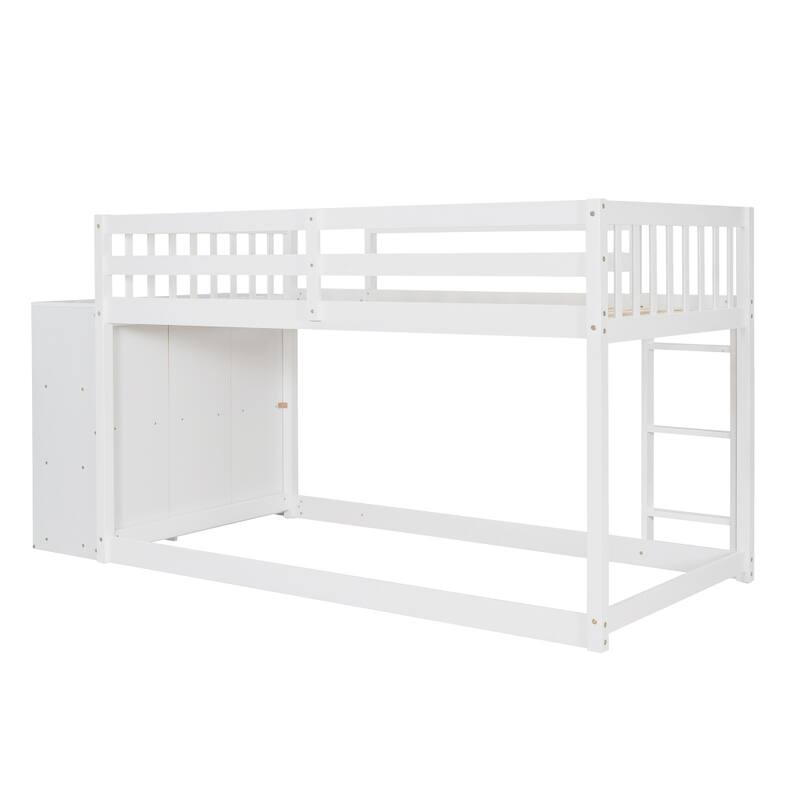 Twin over Twin Bunk Bed with 4 Drawers and 3 Shelves
