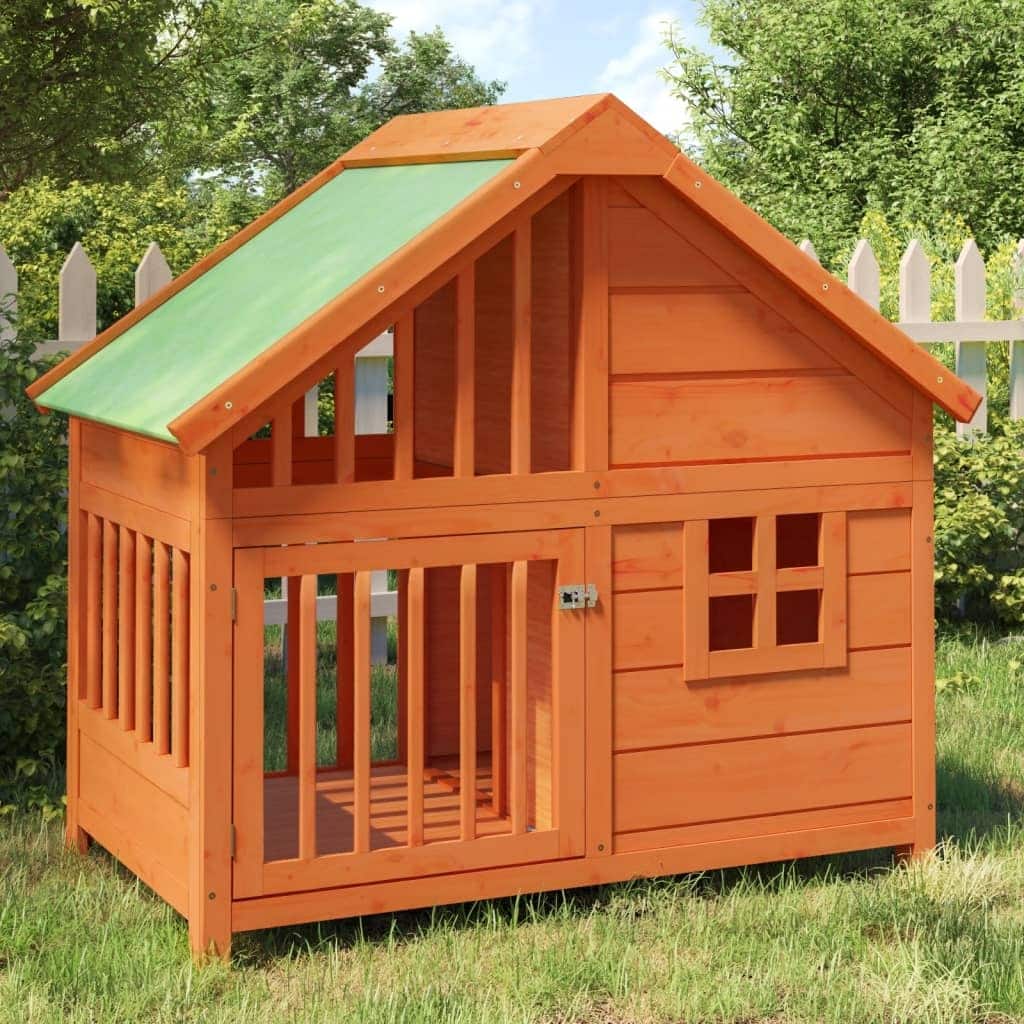 vidaXL Dog Kennel Brown 37.8"x23.8"x34.3" Solid Wood Pine - 37.8" x 23.8" x 34.3"