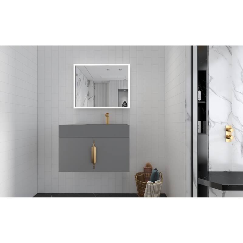 Amazon 30" Wall Mounted Bathroom Right Basin Vanity Set w/ Gray Top
