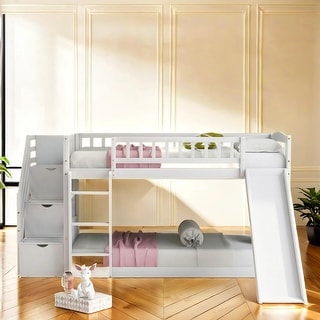 Twin over Twin Bunk Bed with Two Drawers and Slide