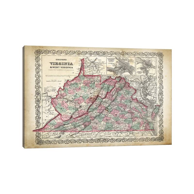 iCanvas "West Virginia Map" by PatentPrintStore Canvas Print