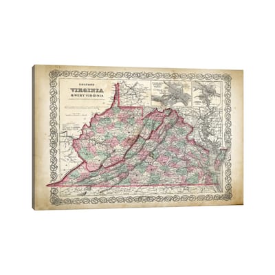 iCanvas "West Virginia Map" by PatentPrintStore Canvas Print