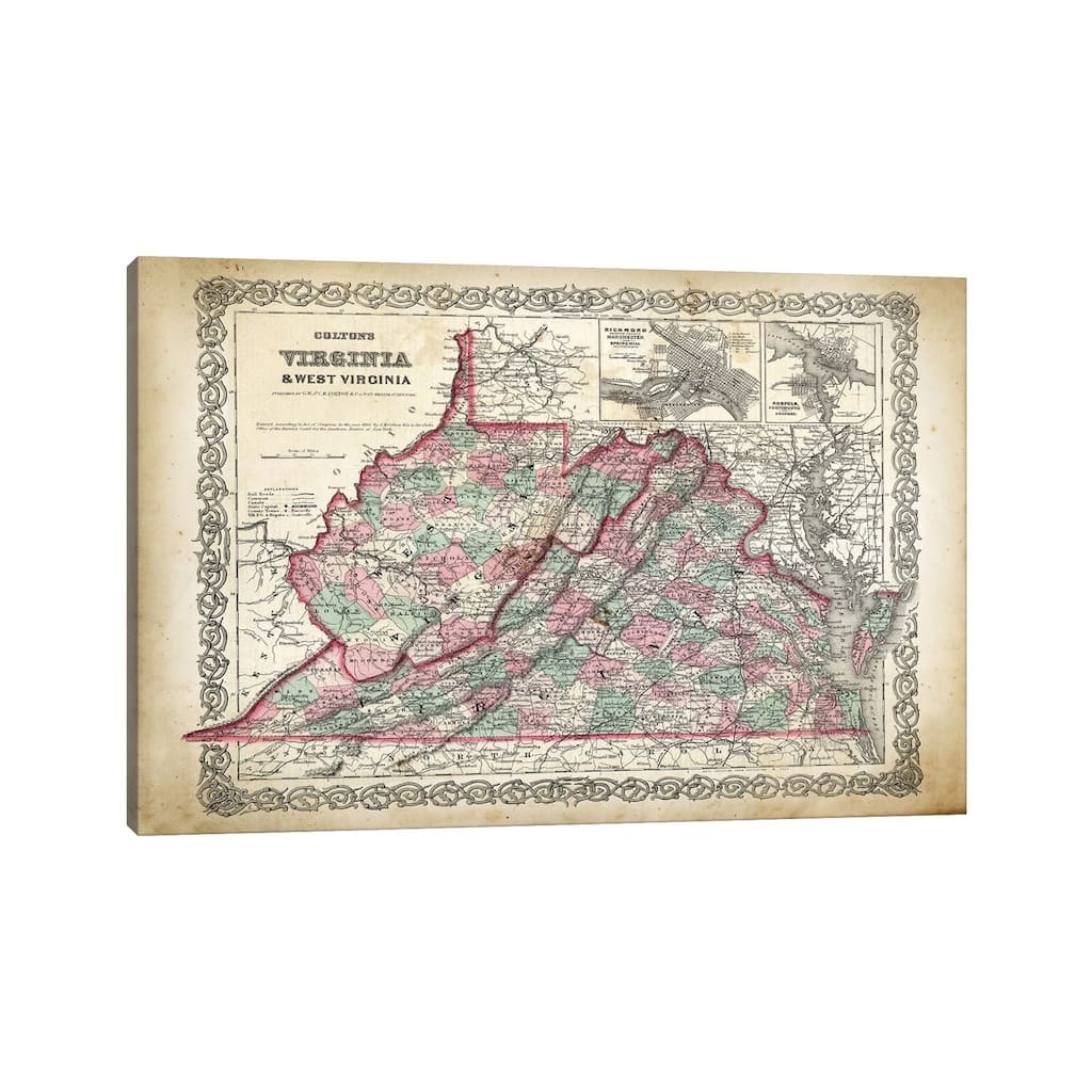 iCanvas "West Virginia Map" by PatentPrintStore Canvas Print