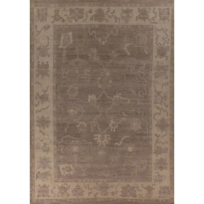 Vegetable Dye Oushak Turkish Area Rug Floral Handmade Wool Carpet - 9'1" x 11'11"