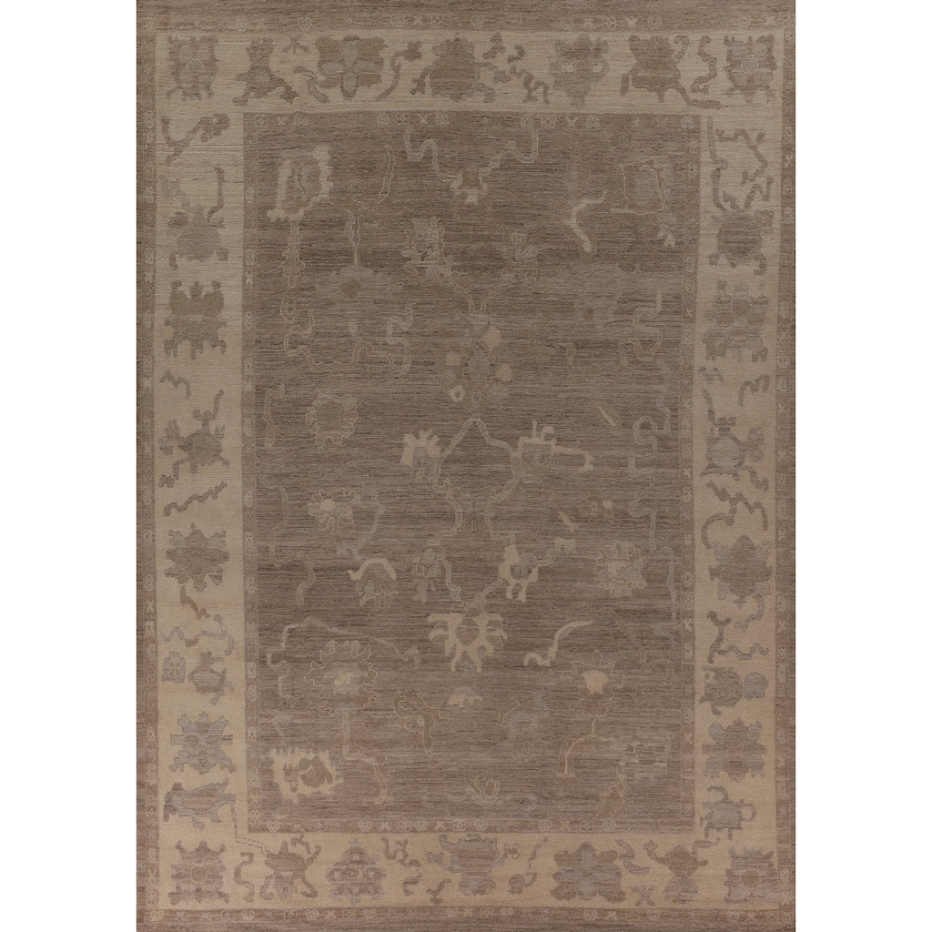 Vegetable Dye Oushak Turkish Area Rug Floral Handmade Wool Carpet - 9'1" x 11'11"