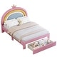 preview thumbnail 13 of 23, Full Size Velvet Platform Bed with Colorful Rainbow Headboard and 2 Storage Drawers, Upholstered Princess-Style Frame