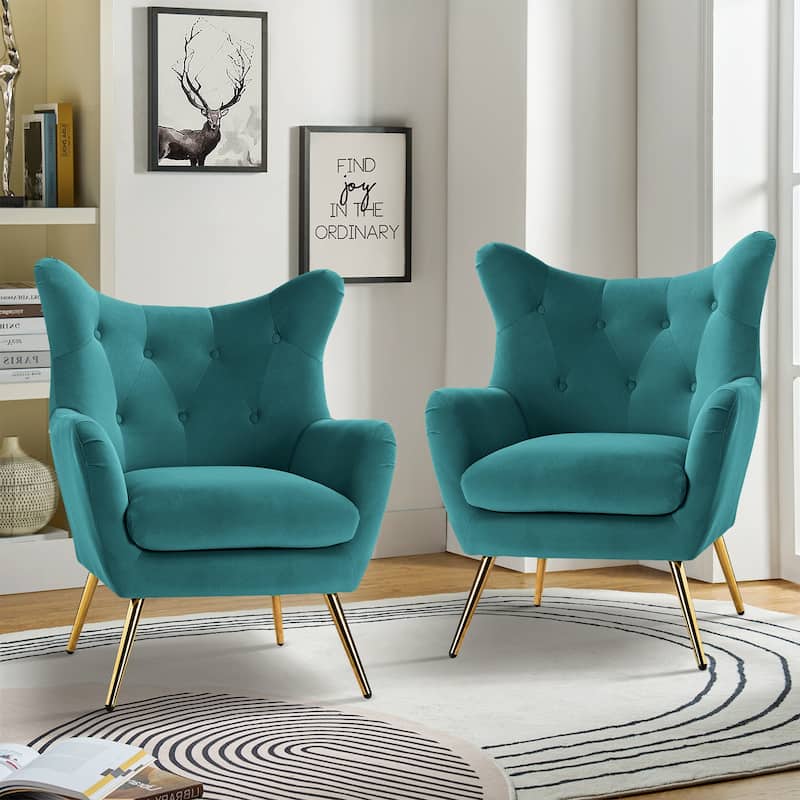 Eusebio Modern Velvet Accent Chair with Tufted Wingback for Living Room Set of 2 by HULALA HOME