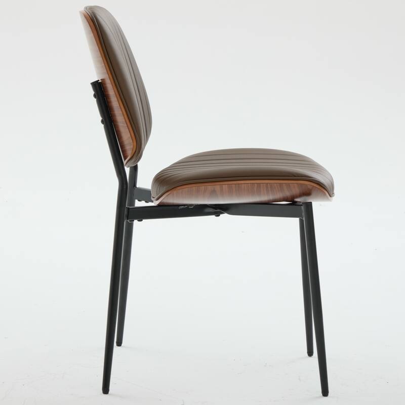 Upholstered Dining Chairs Set of 2, Faux Leather Chair with Walnut Bentwood Back, Kitchen Chairs with Adjustable Foot