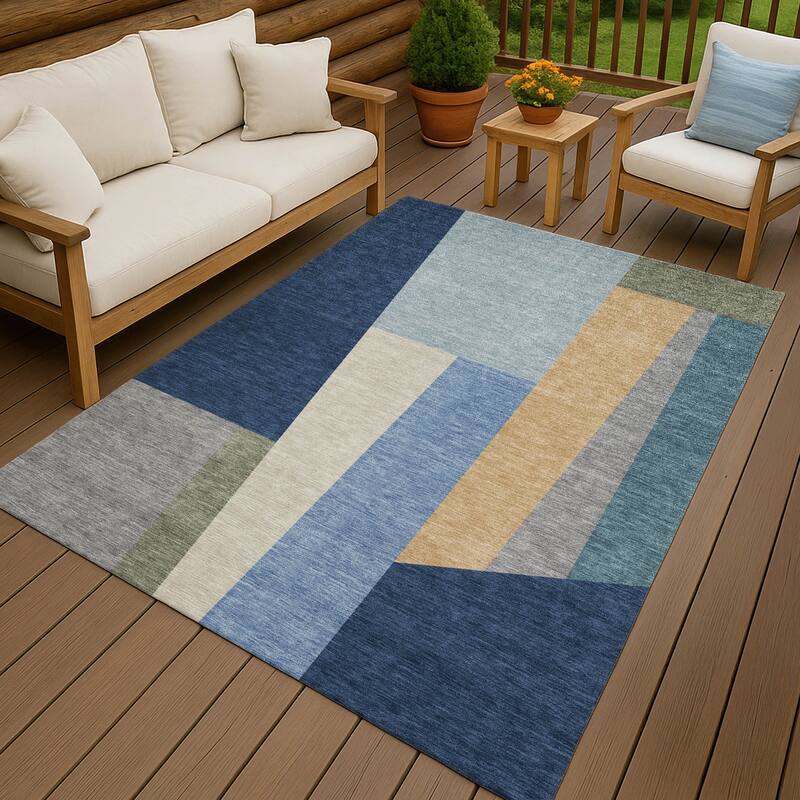 Machine Washable Indoor/ Outdoor Contemporary Jolie Chantille Rug - Navy - 3' x 5'