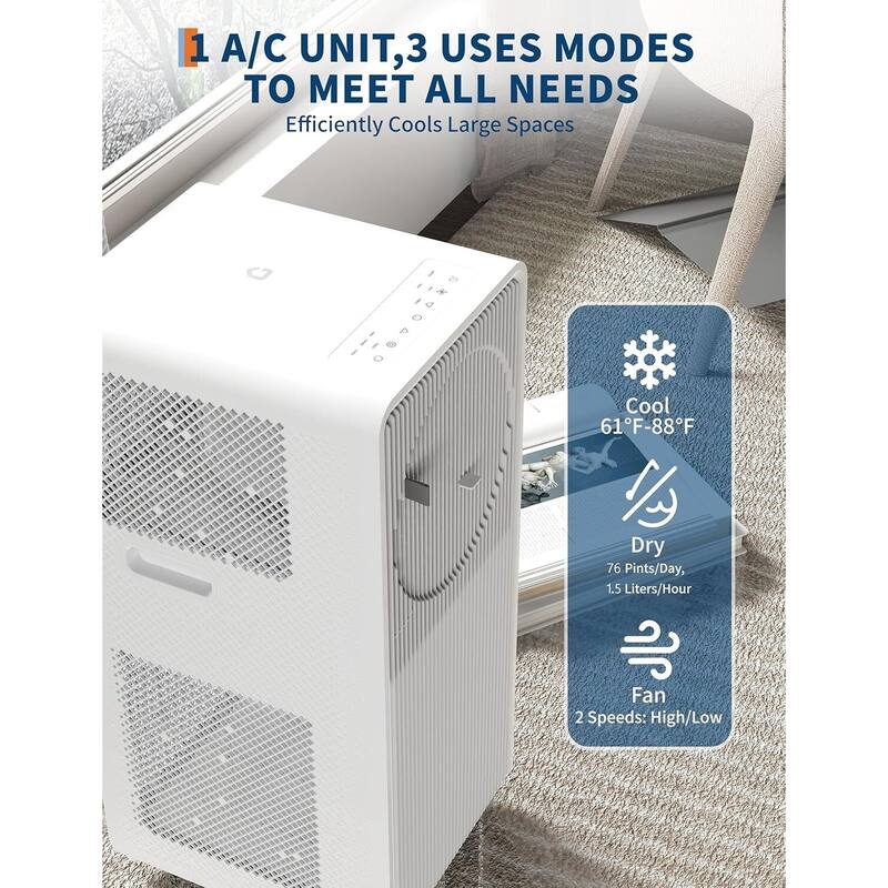 12,000 BTU Portable Air Conditioner Cools Up to 450 Sq. Ft, with Remote Control