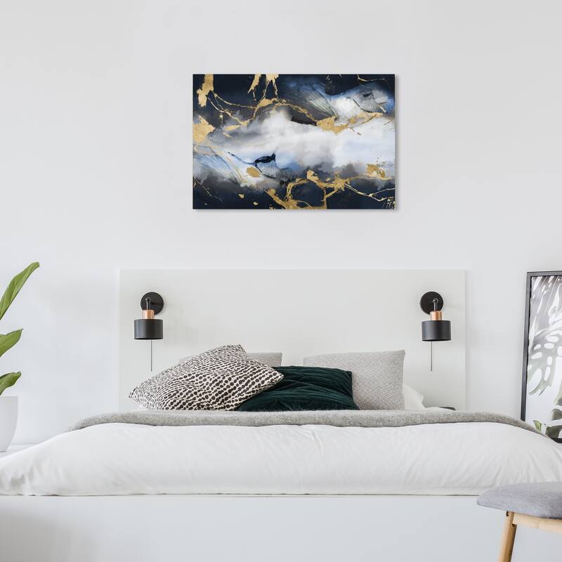 Wynwood Studio Canvas Abstract Belle Marble Night White and Dark Blue Modern & Contemporary Wall Art Canvas Print - 24 x 36