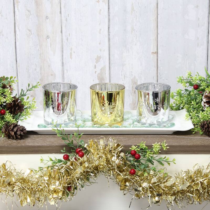 5-Piece Christmas Candle Holder Display Set - 14" - Silver and Gold