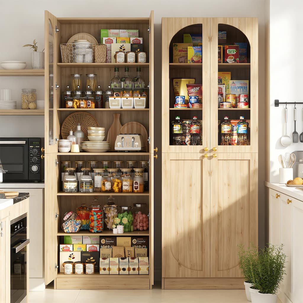 80" Tall Kitchen Pantry Storage Cabinet with 4 Doors & Adjustable Shelves, Freestanding 6-Tiers Buffet Cabinets for Dining Room