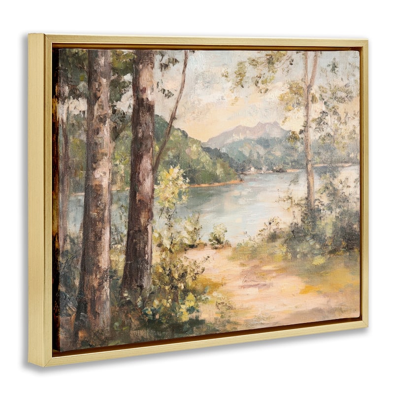 Stupell Peaceful Lakeside Landscape Framed Floater Canvas Wall Art Design By Petal Prints Design