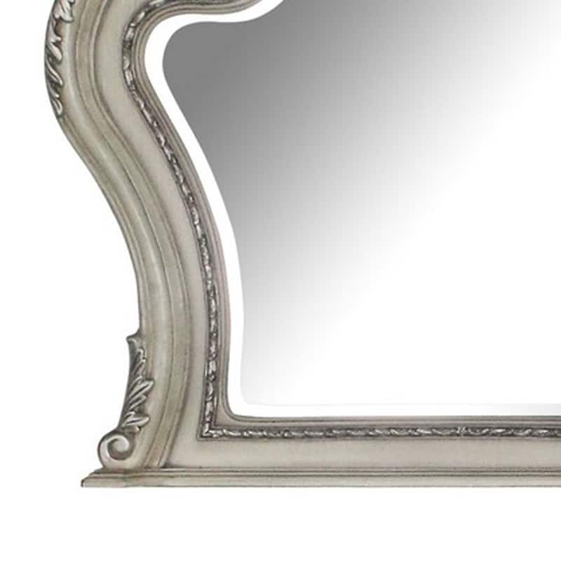 Arch Shape Wooden Frame Wall Mirror with Carved Details, Antique Silver