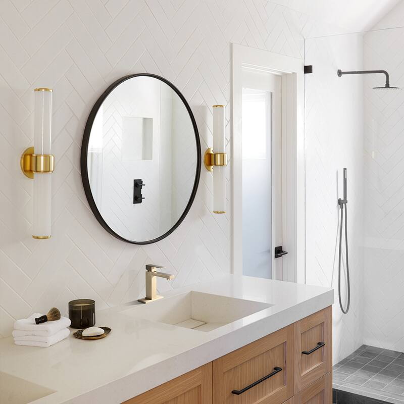Modern Single Handle Bathroom Sink Faucet with Deck Plate and Drain Assembly, Fingerprint Resistant, Single Hole