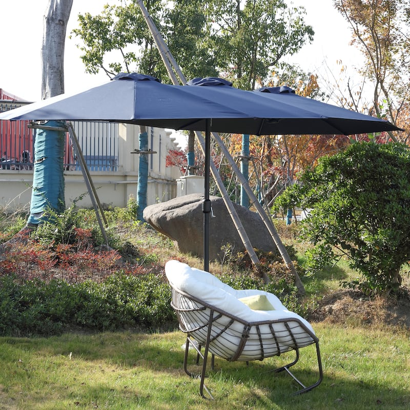 14.8 Ft Double Sided Outdoor Umbrella Rectangular Large with Crank ( Navy blue )