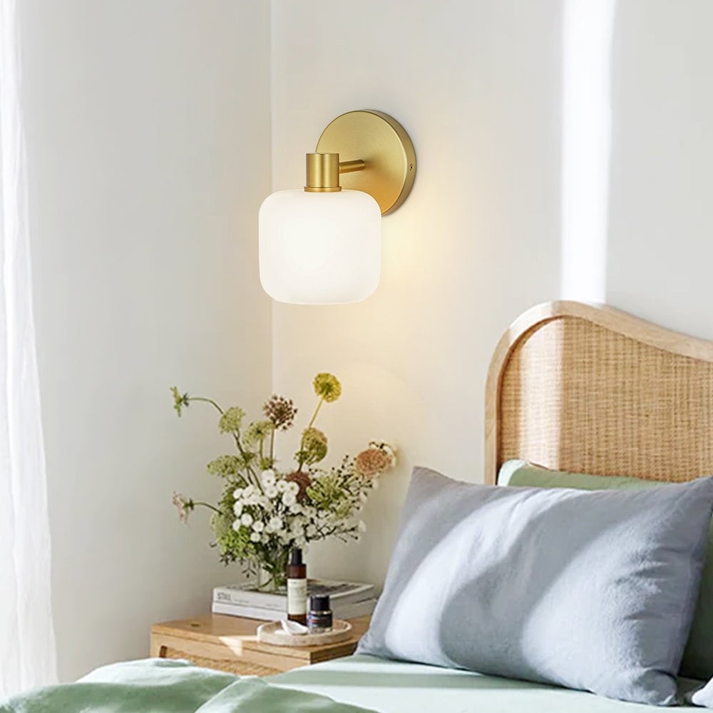 1-Light Frosted Glass Tiny Wall Sconce For Bedroom, Bathroom - 5.1 in