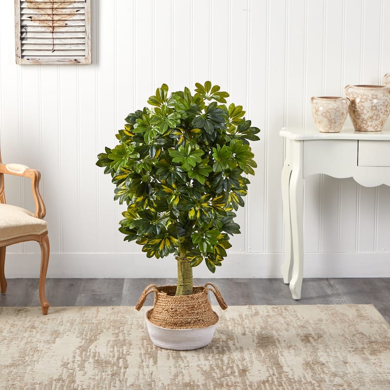 Artificial Schefflera Tree 4ft Real Touch Indoor Plant with Planter - Green - 61 Inches and Over