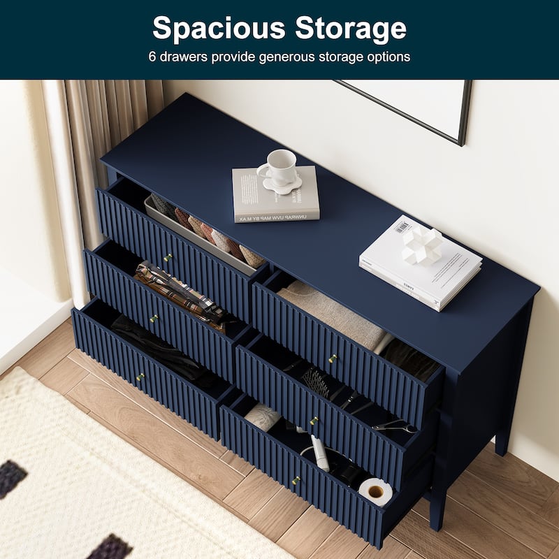 Modern 6-Drawer Fluted Dresser