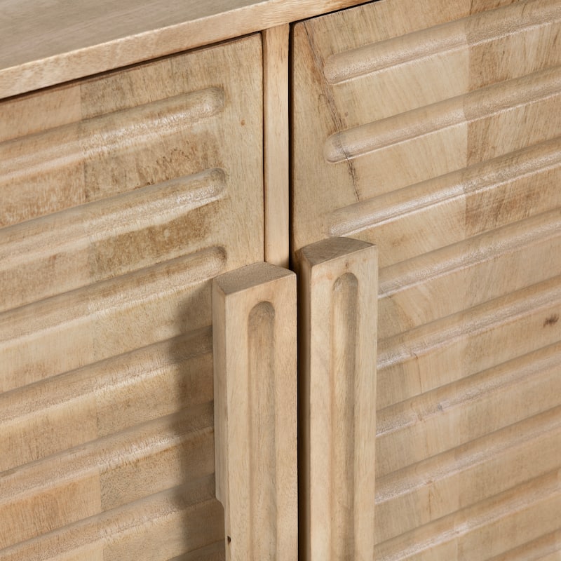 86 in. Brown Solid Wood 4 Door Media Credenza_Sideboard