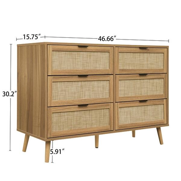 Modern 6 Drawer Dresser Wood Natural Rattan Cabinet - Bed Bath & Beyond ...