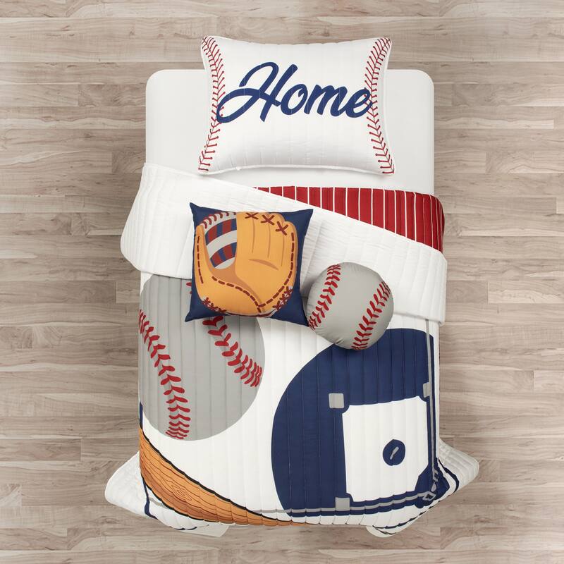 Lush Decor Baseball Game Reversible Oversized Kids Quilt - White/Red - Twin