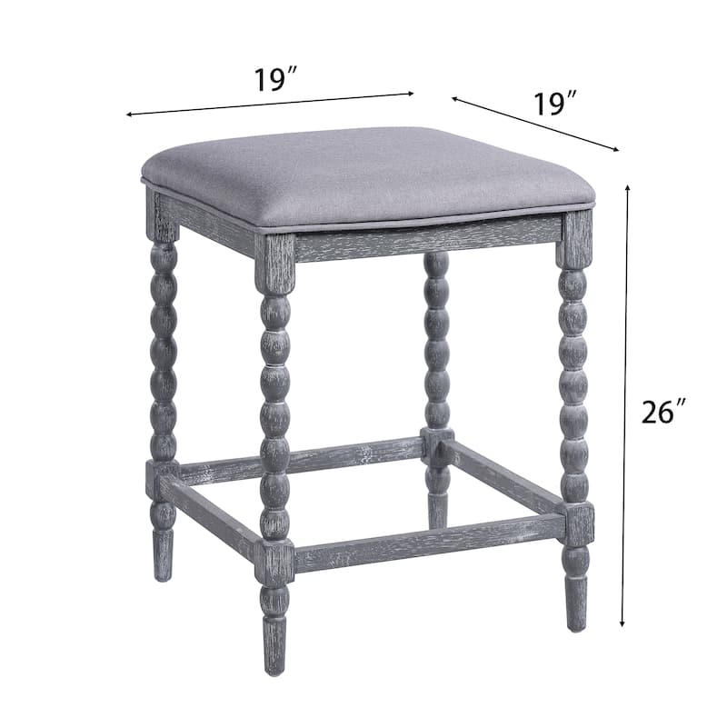 Set of 4 Gray Upholstered Acacia Wood Counter Stools, 26" with Foam-Padded Seat & Open Airy Design for Kitchen Island & Bar