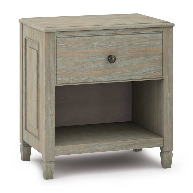 Solid Wood 24-Inch Wide Traditional Bedside Nightstand Table in Distressed Grey with Shelf