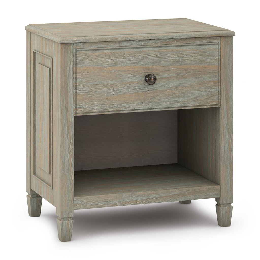 Solid Wood 24-Inch Wide Traditional Bedside Nightstand Table in Distressed Grey with Shelf