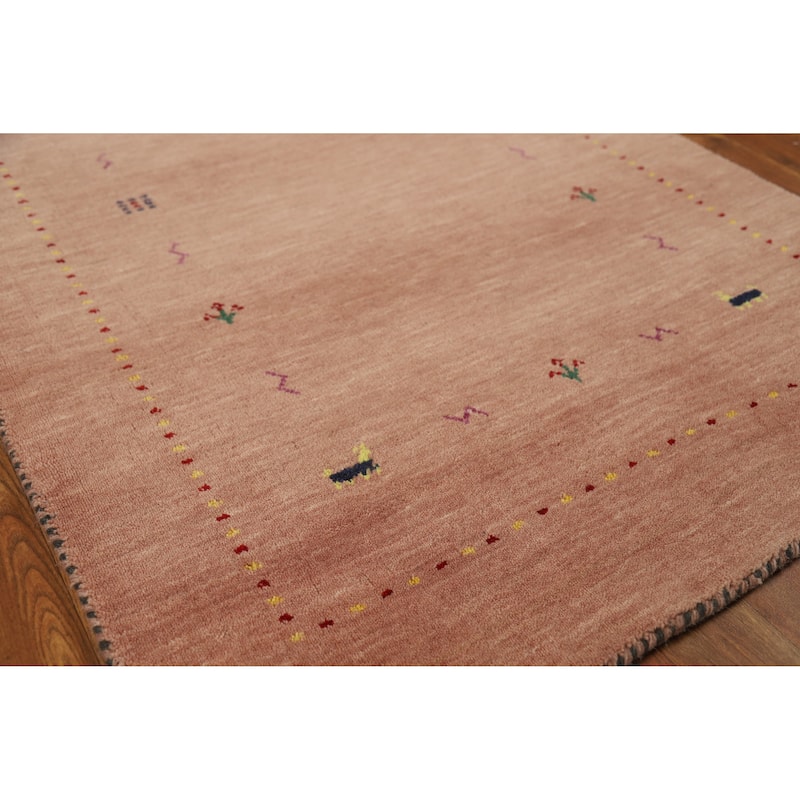 Tribal Gabbeh Indian Rug Hand-Knotted Wool Carpet - 3'0" x 4'11" - 3'0" x 4'11" - Salmon