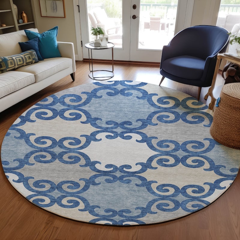Machine Washable Indoor/ Outdoor Chantille Scroll Rug
